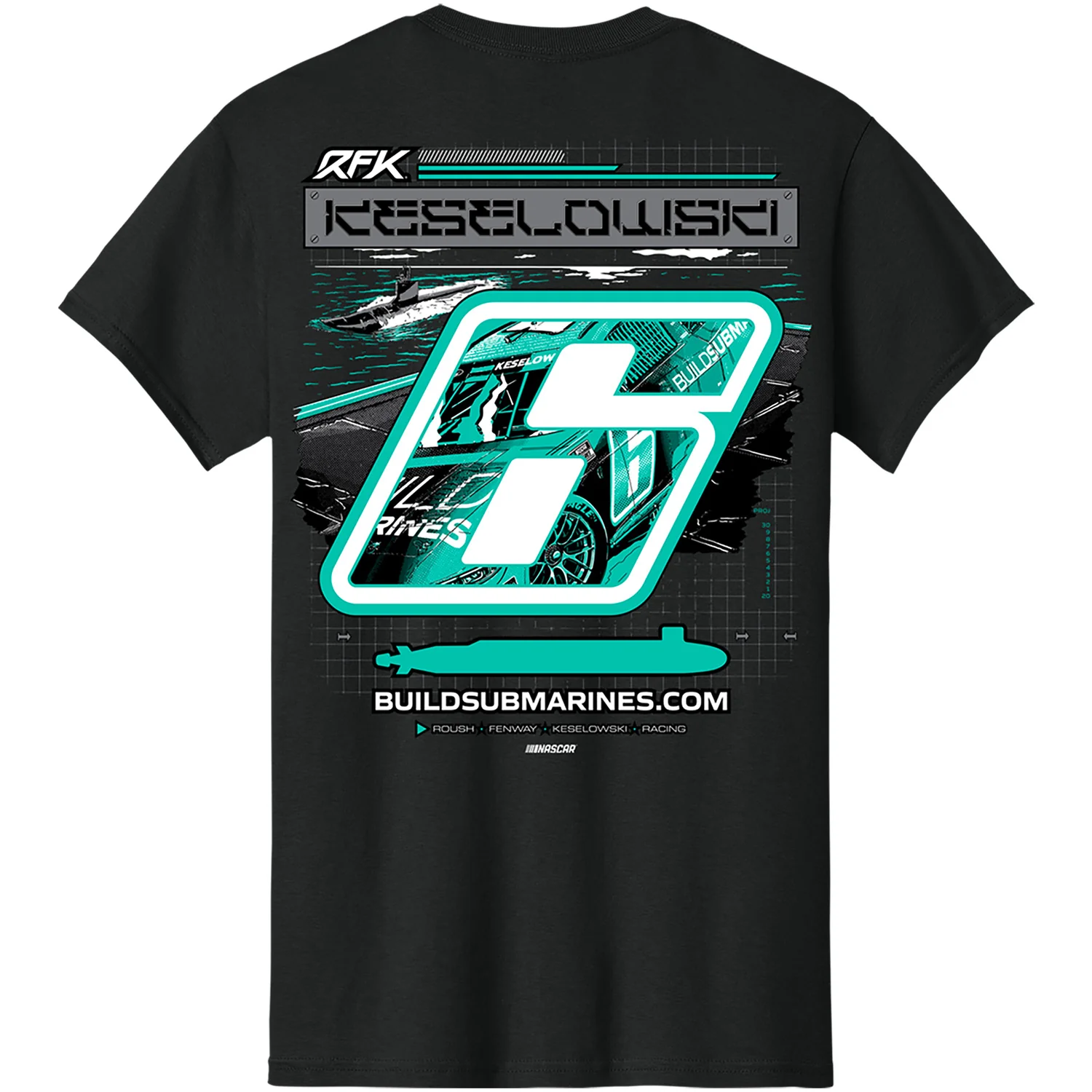 Brad Keselowski 2026 BuildSubmarines Stealth 2-Spot Classic Ink T-Shirt Black - Image 3