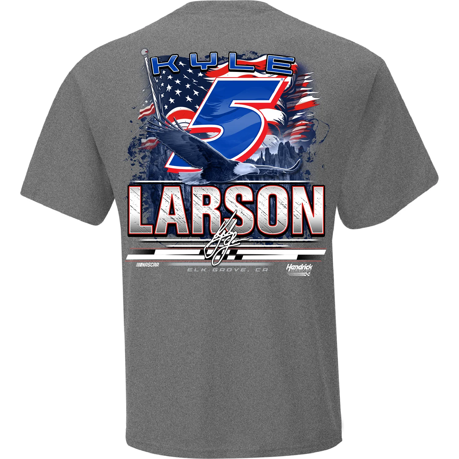 Kyle Larson 2026 HendrickCars Patriotic Eagle Car 2-Spot Exclusive T-Shirt Gray - Image 3